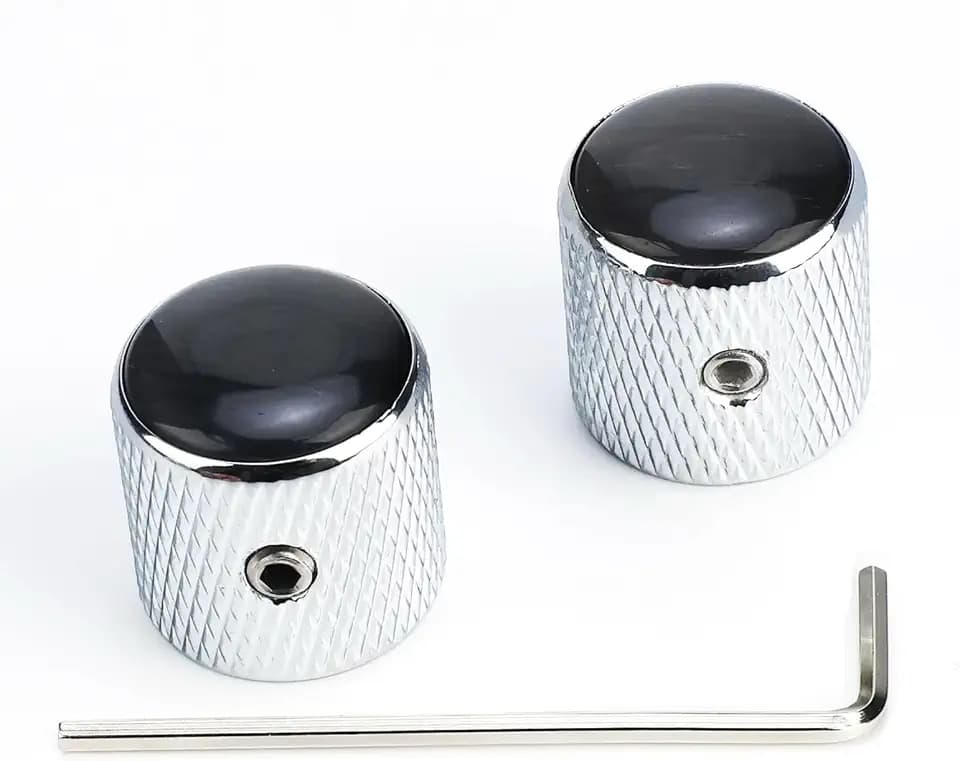 2PCS Steel Electric Bass Guitar Knobs Synthetic Cat's-Eye Stone Top 6.5mm(1/4") Hole Metal Volume Tone Control Knobs for Strat Tele Telecaster Jazz Les Paul Replacement Parts（Black）