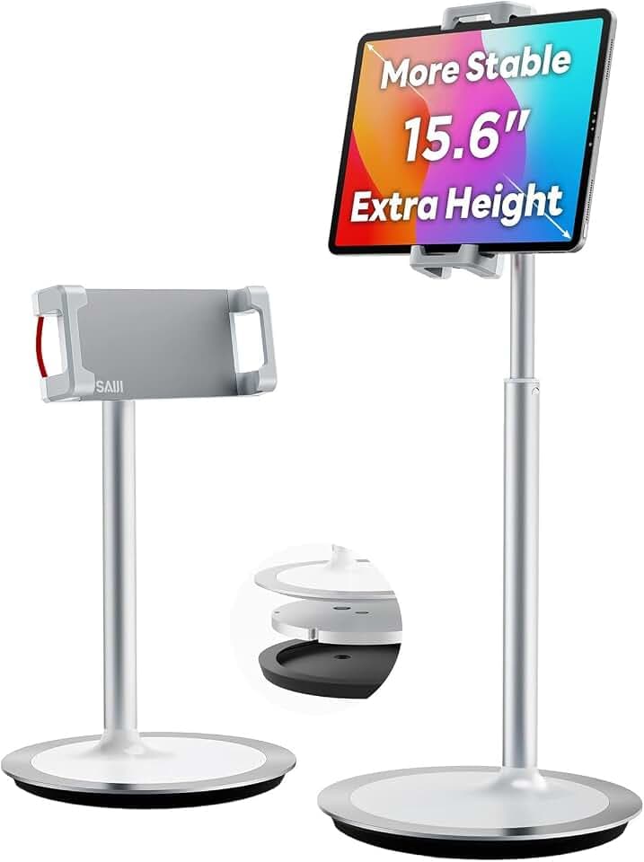 SAIJI iPad Stand for Desk - Height Adjustable & Weighted Base Phone Holder