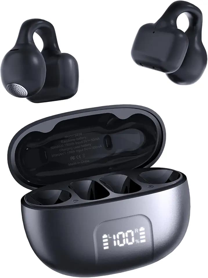 Clip On Earbuds,Open Ear Headphones Mini Bone Conduction Headphones (Black)