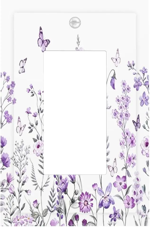 Decorative Outlet Covers Watercolor Purple Wildflower Butterfly 1 Gang Rocker Light Switch Cover Plate Single Wall Plates Switch Plate Covers Faceplate for Home Decor