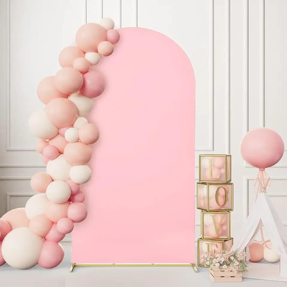 Minetom 7.2FT Metal Arch Backdrop Stand with Wedding Cover Spandex, Pink