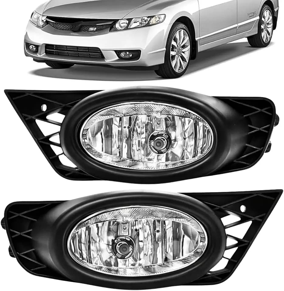 Fog Lights Assembly Replacement for 2009 2010 2011 Honda Civic Sedan, Front Bumper Driving Fog Lamps