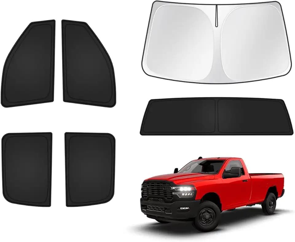 T TGBROS Windshield Sun Shade for Dodge Ram 2500 3500 2010-2025 2026 Car Window Shades Thicken UV Block and Blackout Privacy Foldable Sunshades 6PCS Accessories Keep Cool Sun Visor Covers