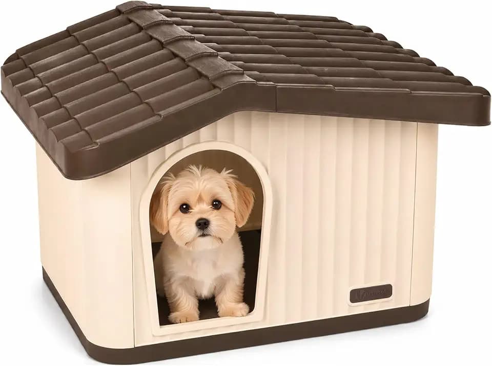 VOUNOT® Katzenhaus & Hundehütte schräges Dach 60 x 51 x 41 cm Beige/Braun
