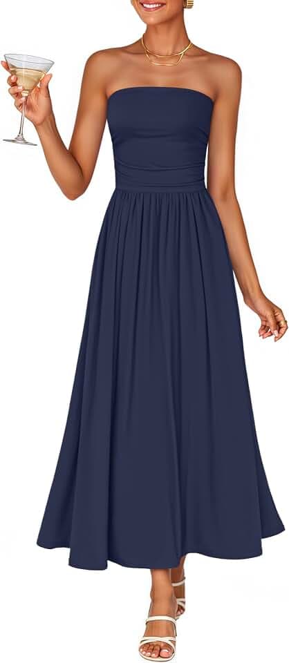 ZESICA Womens Strapless Formal Wedding Guest Midi Sundress