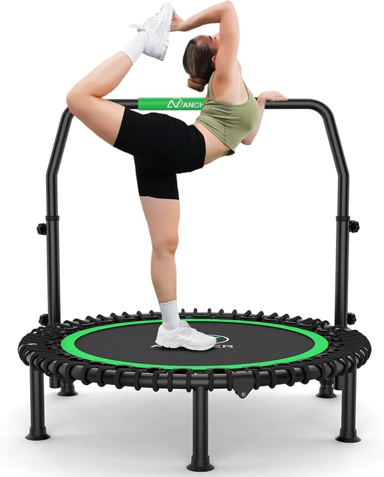 ANCHEER Trampoline, 40" Mini Rebounder Trampoline for Adults/Kids with 4 Level Adjustable Foam Handle,Bungees Fitness Trampoline Indoor/Outdoor, 400LBS Exercise Trampoline for Home, Garden, and Gym