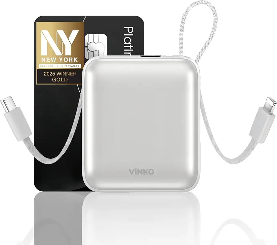 Portable Charger with Built-in Cable, 10000mAh 22.5W Fast Charging (White)