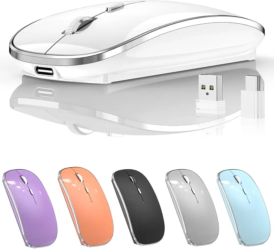 Halpilt Silent Wireless Mouse | USB-C & USB-A Dual Receiver(White)