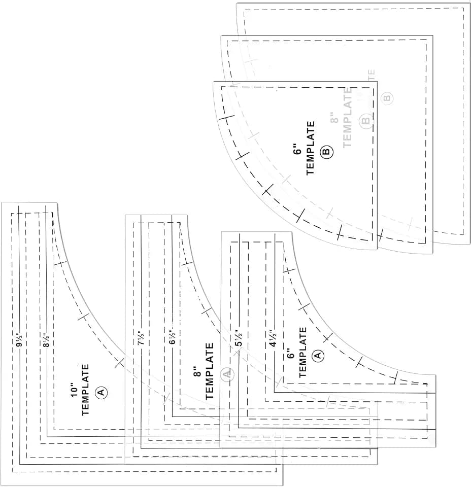3 Set Drunkards Path Quilting Templates10 '' 8 '' 6 '' Large Quilting Rulers and Templates for Cutting Patterns with 1/4" Seam Allowance Supplies for DIY Craft(Clear)