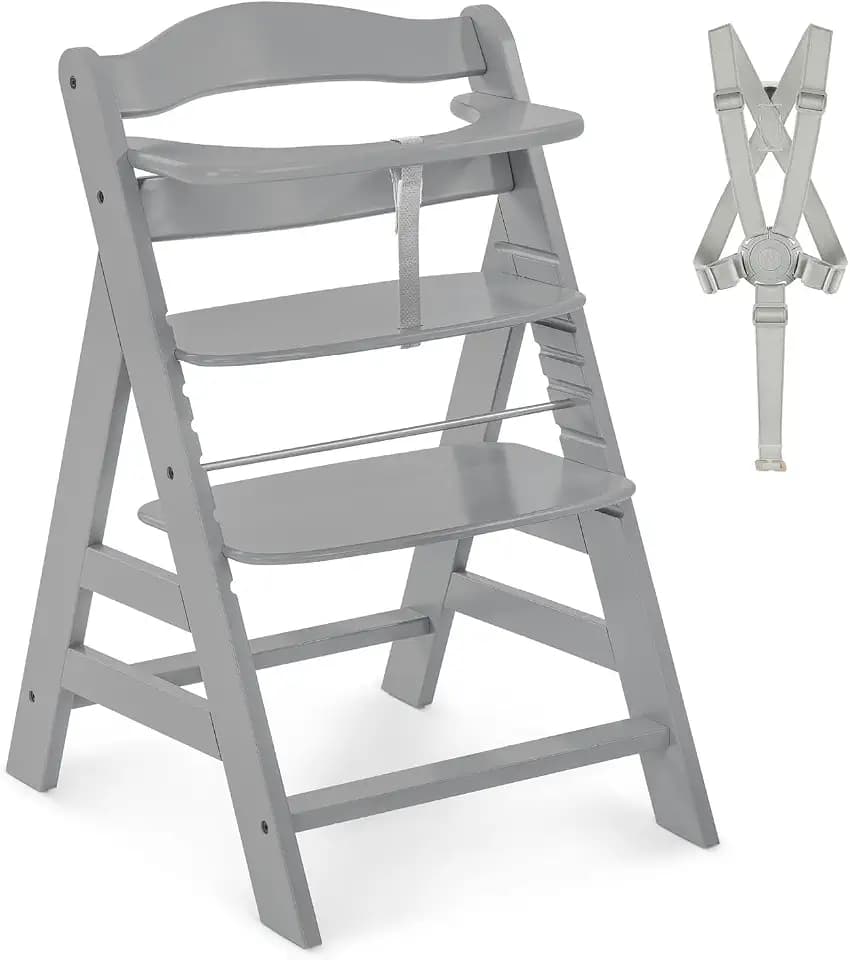 hauck Alpha+ Holz Hochstuhl Baby mitwachsend ab 6 Monaten bis 90 kg, Grey