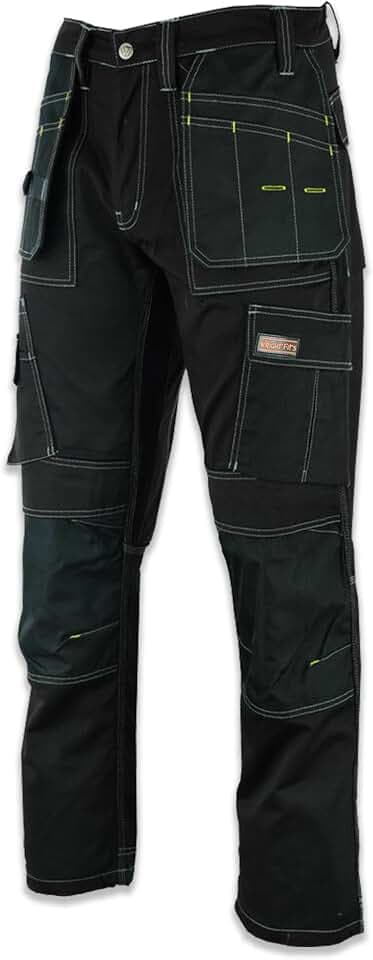 WrightFits Deluxe Arbeitshosen Männer – Schwarz und Grau – robuste Sicherheits - Cargohose – mehrere Taschen – Kniepolstertaschen – dreifach genäht – langlebige Arbeitskleidung