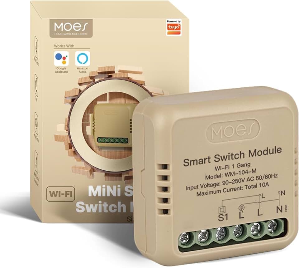 MOES Wlan Lichtschalter Unterputz,MINI Smart Schalter Relais Modul,Kompatibel mit Smart Life Tuya App,Alexa und Google Home,Neutralleiter erforderlich(1 fach)