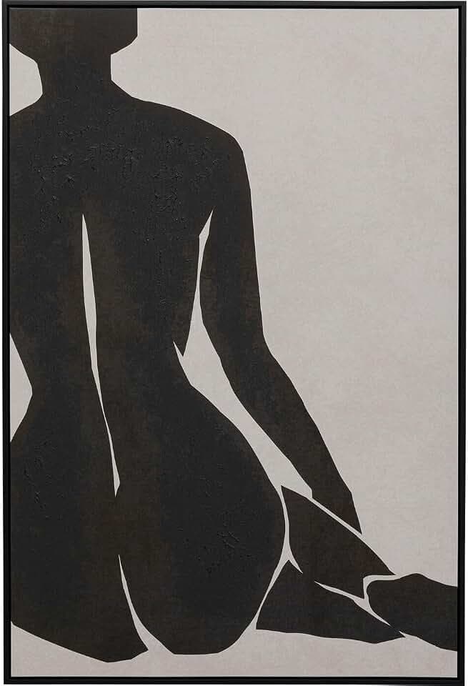 Kare Design Leinwandbild Nude Lady, Schwarz/Weiß, Wandbild, Bild mit Rahmen, hangemalte Details, Abstrakt, Modern, Wohnzimmer, Schlafzimmer, Flur, 113x73 cm (L/B)