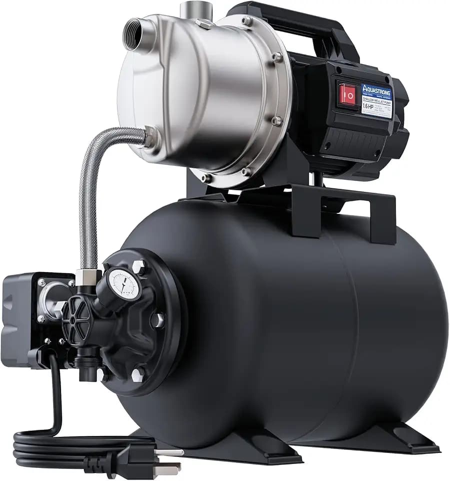 Aquastrong 115V Shallow Well Garden Pump, Stainless Steel, 1320 GPH, Automatic Water Booster Jet Pump for Home, Garden, Lawn,Irrigation,1.6 HP with Pressure Tank