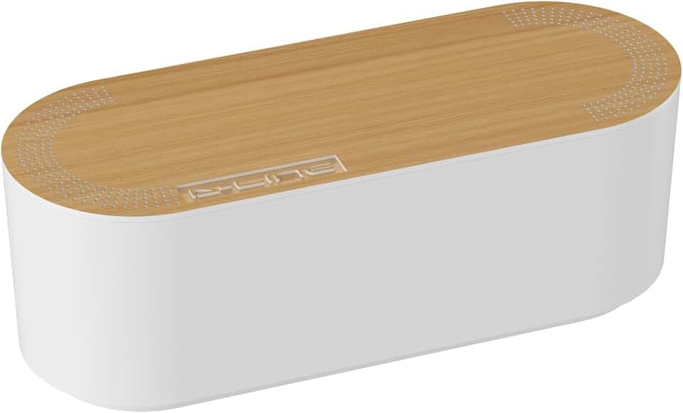 D-Line Kabelbox, Steckdosenleiste verstecken, Kabelmanagement für Schreibtische, TV-Kabel organisieren – 325mm (L) x 125mm (B) x 115mm (H) – Klein, Weiß mit Holzoptik-Deckel