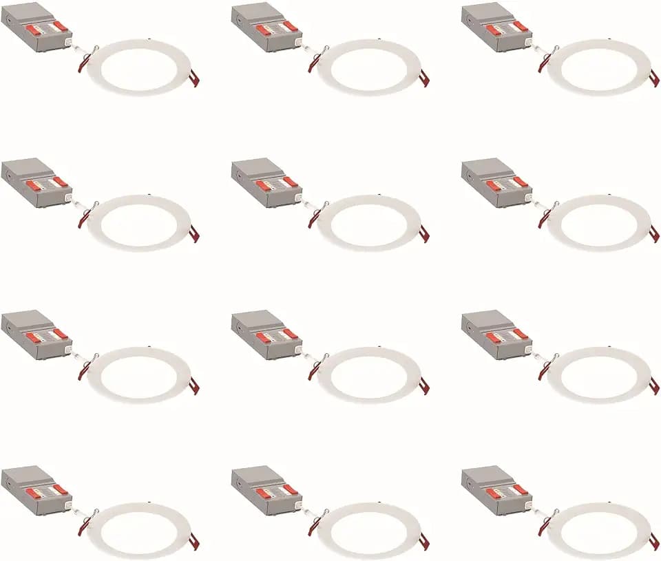 Juno 6" Round Baffle Wafer LED Recessed Lights, Flat Trim, 5-in-1 CCT, 12Pk