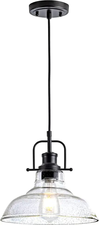 Zlepmlla Glass Pendant Light, Black Famrhouse Pendant Light Fixture