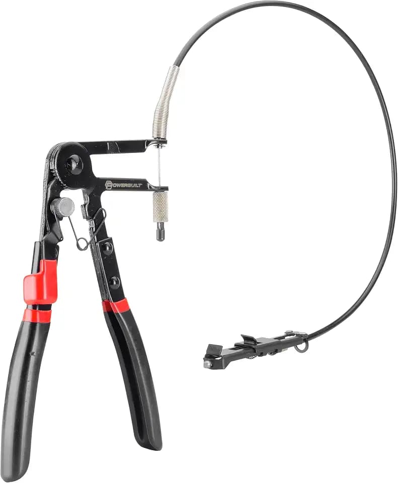 Powerbuilt Precision Adjustment Hose Clamp Pliers with Non-Slip Handle, 24" Flexible Cable & Ratcheting Lock Mechanism - Automotive Coolant & Radiator Hose Clamp Tool - 643091ECE