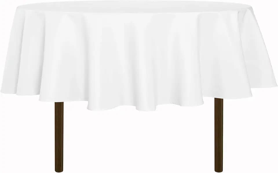 sancua White Round Tablecloth 60 Inch Diameter for 20-48 Inch Tables