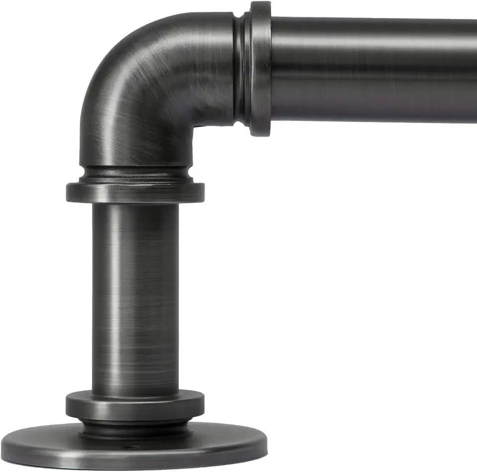 Industrial Curtain Rods 18 to 88 in,Wrap Around Rods, Adjustable Curtain Pole,1 in Diameter Pipe Wall or Ceiling Mounted,for Living Room(Antique Nickel 18” to 88”)