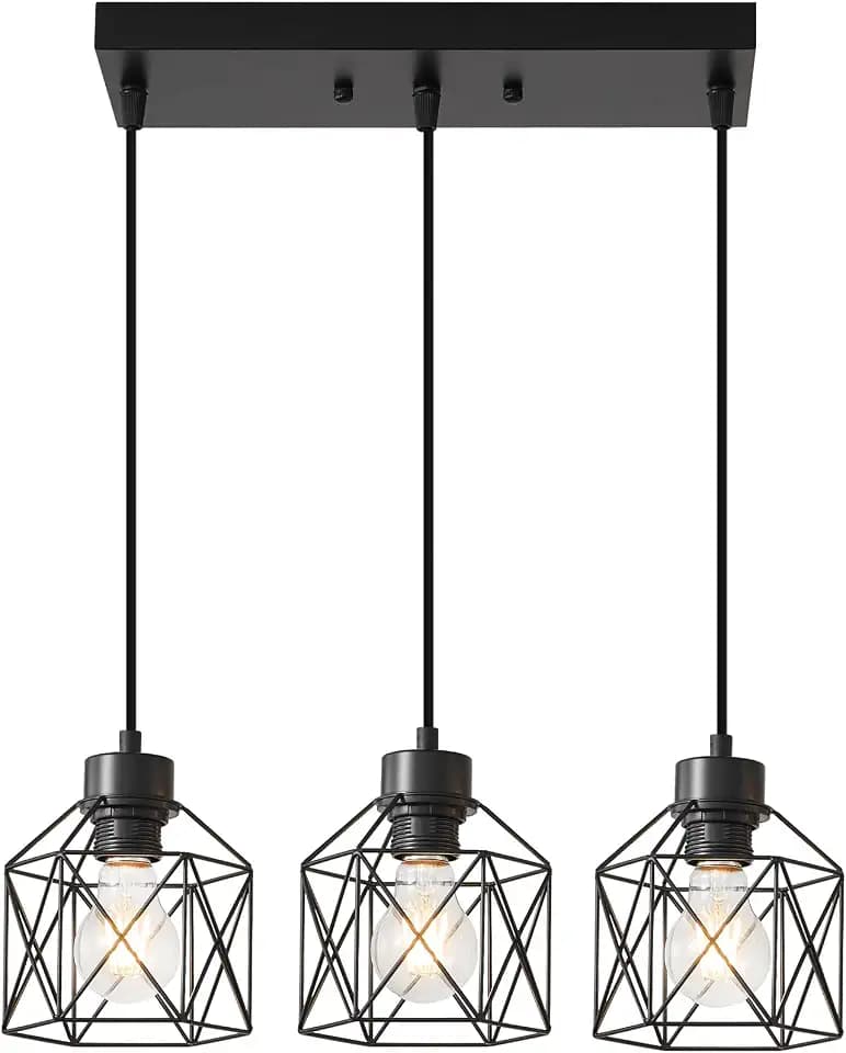 3-Light Pendant Lights, Black Hanging Light Fixture
