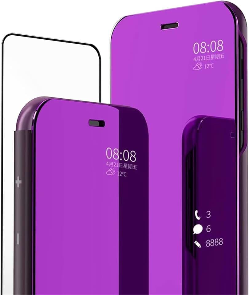 MLOTECH Hülle für Redmi Note 12 /Poco X5 5G,Handyhülle + Gehärtetes Glas schutzfolie Flip Transluzent View Miroir Cover Anti-Schock Spiegel Standfunktion Schutzhülle Lila blau