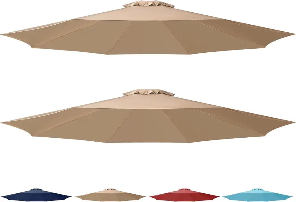 Simple Deluxe 2 Pack 9' Patio Umbrella Replacement Canopy Only Outdoor Table Market Yard Umbrella Replacement Top Cover with 8 Ribs, Tan