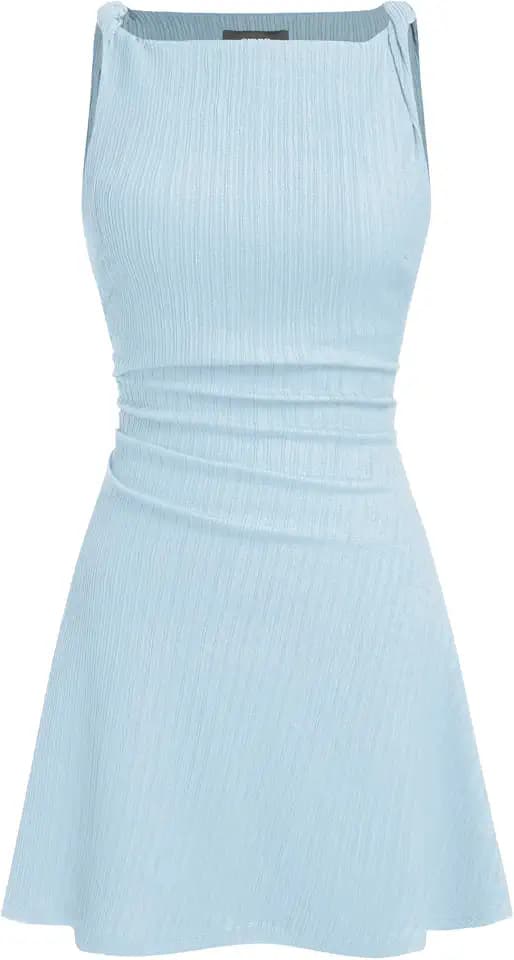 CIDER Boat Neck Twist Ruched Mini Dress - Women Bodycon Sleeveless