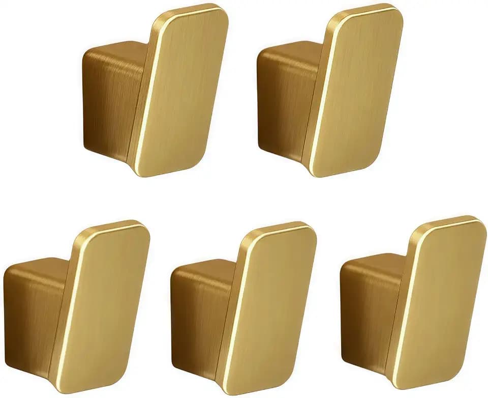 5 Pcs Towel Hooks for Bathrooms,Hat Hangers for Wall,Coat Hooks Wall Mount,No Drill Robe Coat Hook with Glue and Screw,WallHooks Heavy Duty for Hanging Bag Coats Mudroom Bedroom (Gold)