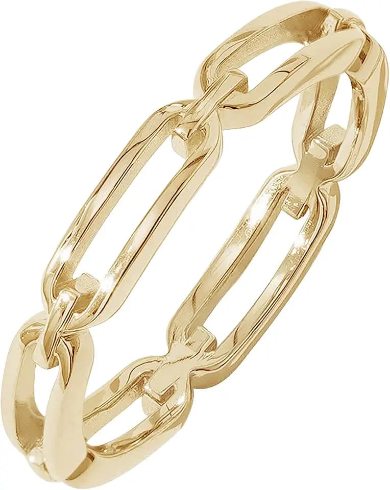 Amazon Essentials 14K Gold or Rhodium Plated Sterling Silver Chain Link Band Ring