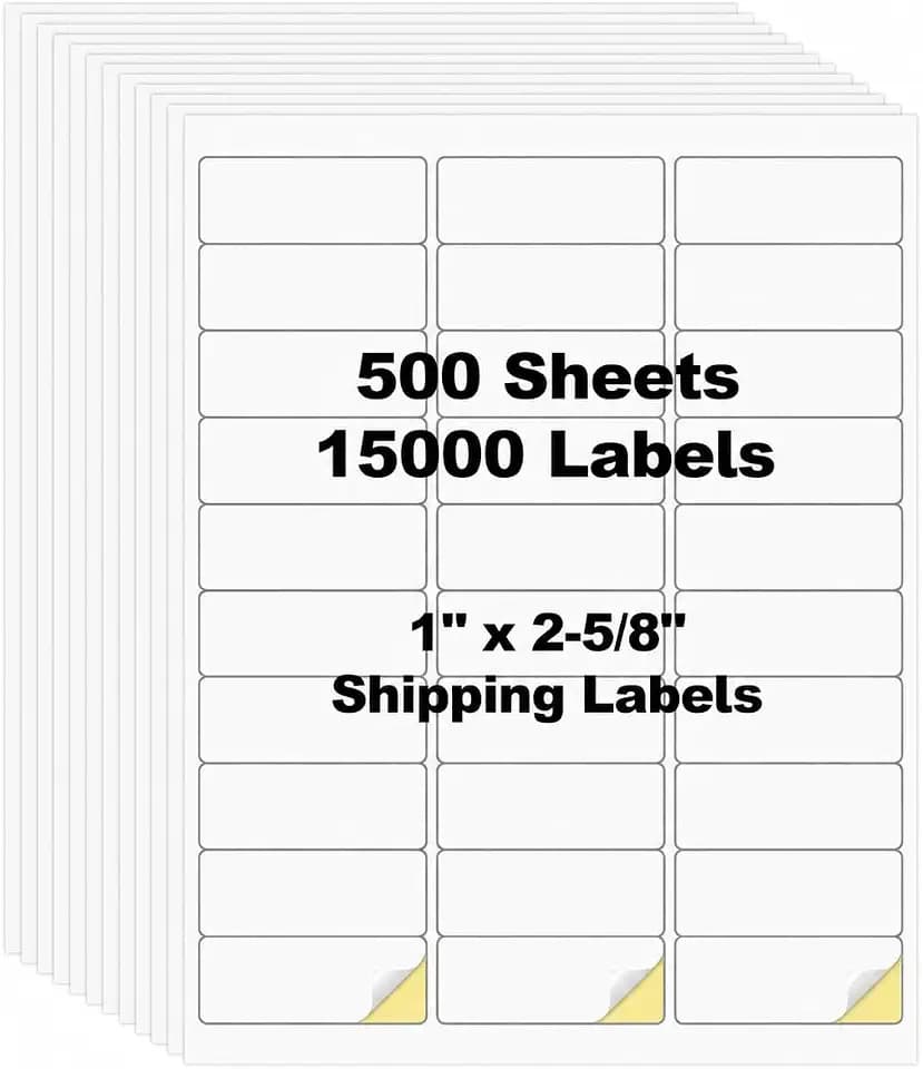 15000 Pcs 1" x 2-5/8" 30 Up Shipping Labels for Inkjet & Laser