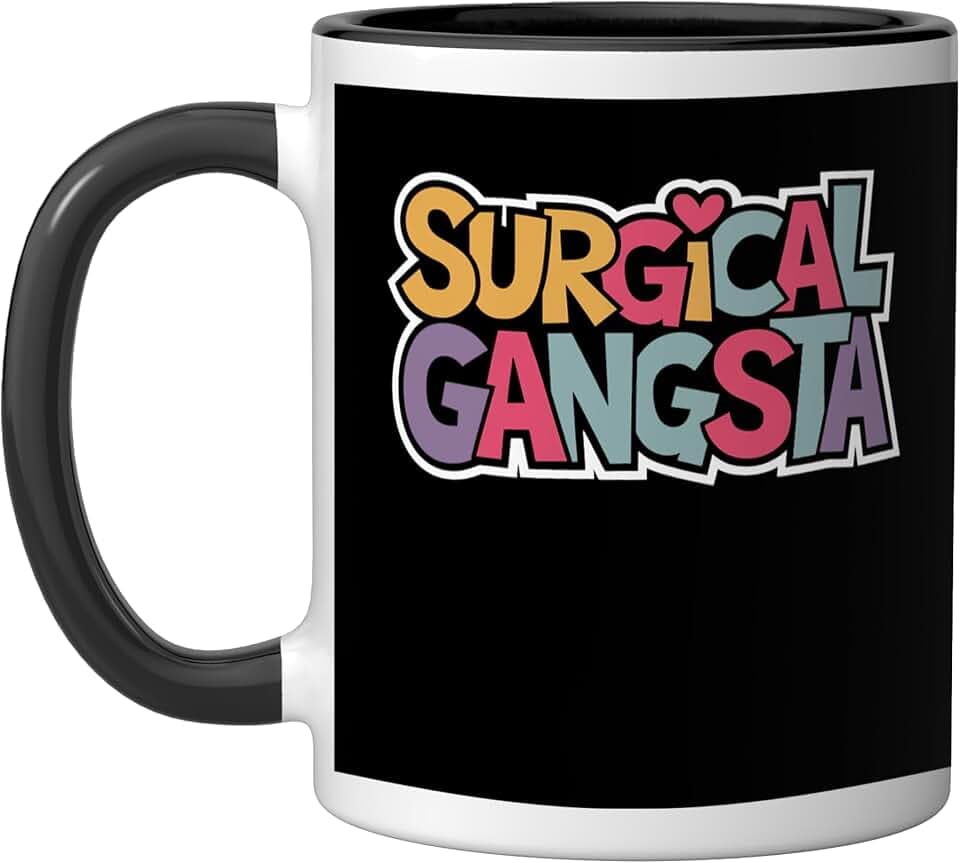 Surgical Gangsta Surgical Tech Technologist Medical Nurse Ceramic Mug, Black/White, 11oz