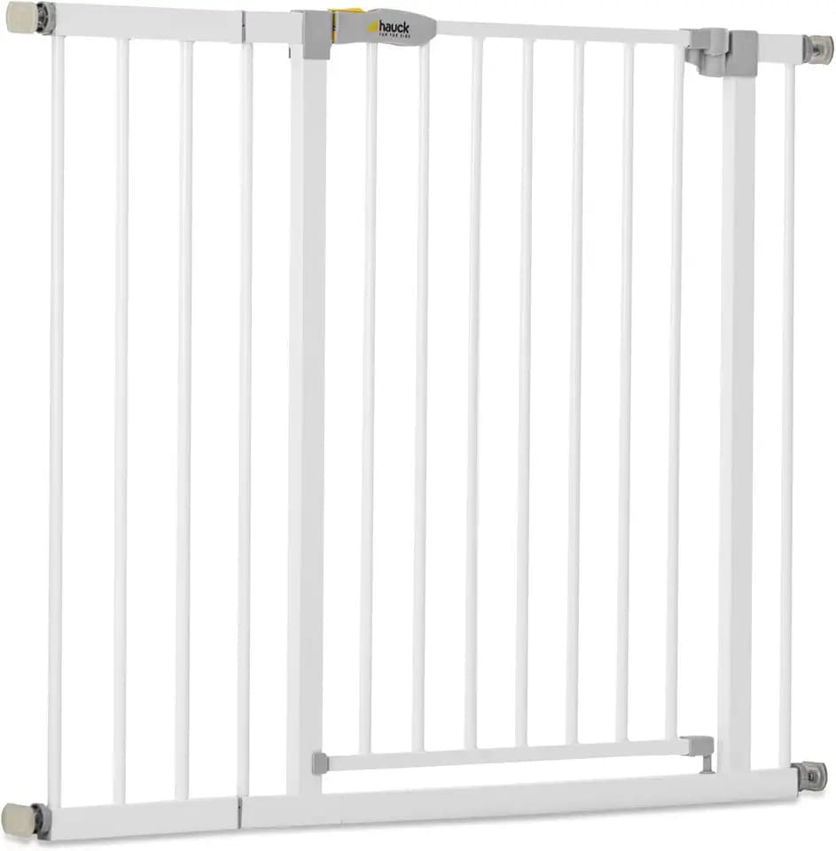 hauck Open N Stop KD + 21 cm Verlängerung, Weiß - Schutzgitter für Türen & Treppen, Breite Verstellbar 96-101 cm, 77 cm Hoch, ohne Bohren, für Kinder & Hunde, Einhändiges Öffnen in beide Richtungen