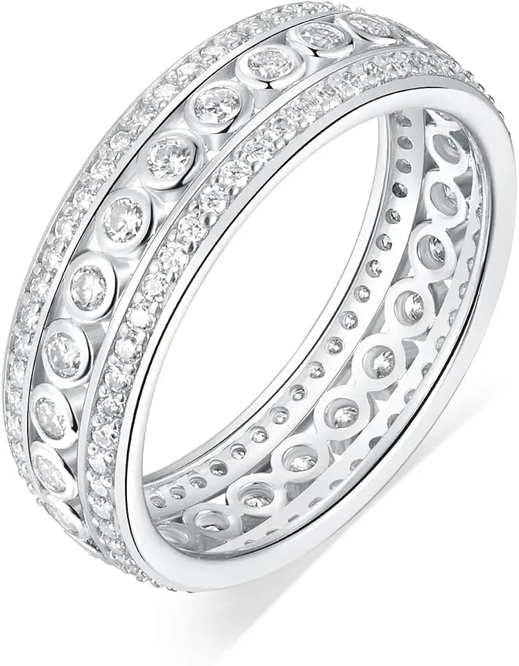 Chunky Moissanite Wedding Band for Men Women, D Color 1.24-4.8 Carat, Princess/Round Cut Bezel Set Eternity Rings in Sterling Silver, 14K Gold Plated Christmas Valentines Day Jewelry, Size 4-11