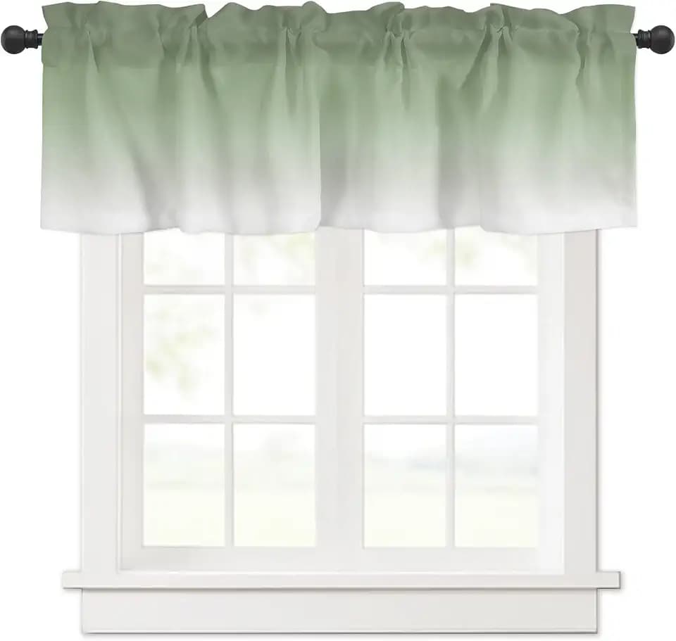 Curtain Valance 60" x 18", Sage Green Window Valances Rod Pocket Curtains Drapes, Farmhouse Sage Green Ombre Short Topper Curtain for Kitchen Cafe Living Room, 1 Panel