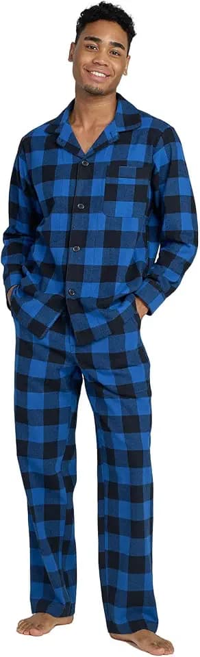LAPASA Men's Pajama Set Cotton Flannel Lounge Long Sleeve Sleepwear Pjs