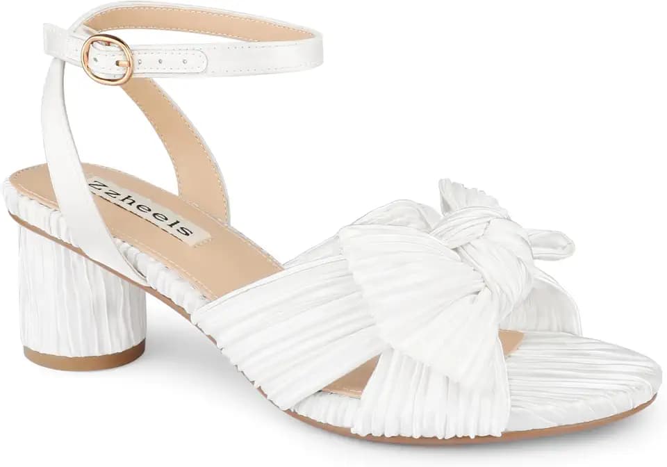 Zzheels Women's Bow Heels Ankle Strap Block Heel Sandals