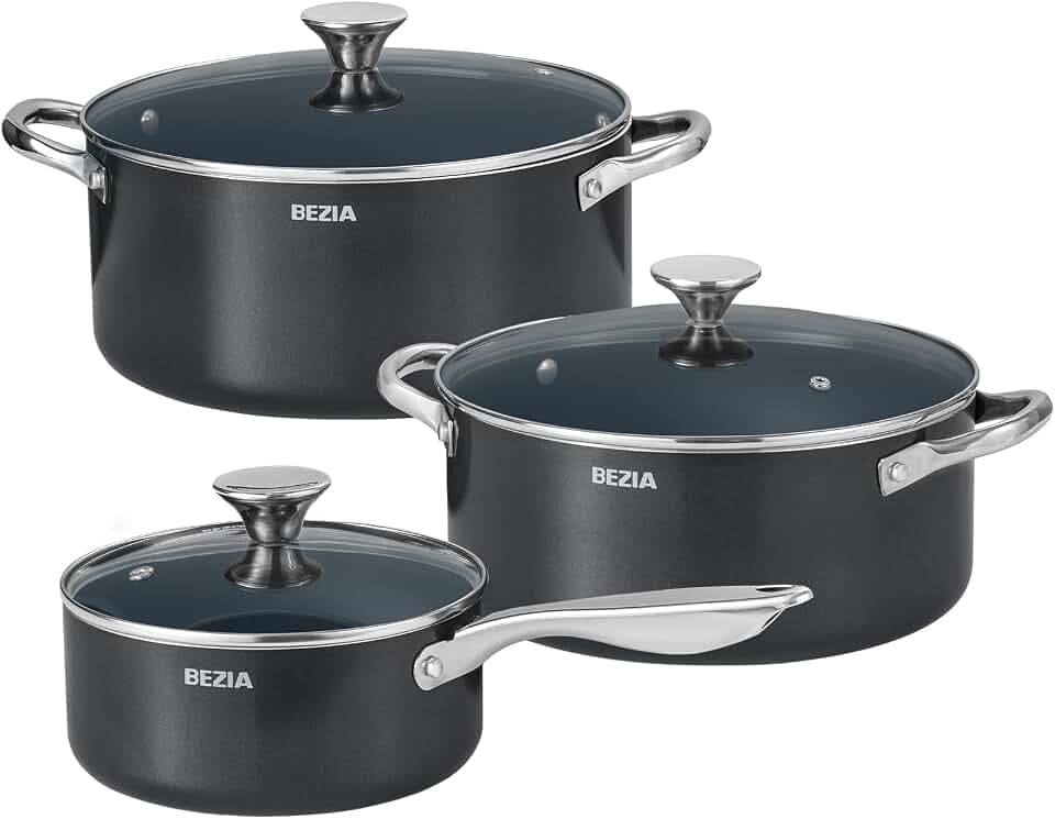 BEZIA Nonstick Induction Cookware Set, 6-Piece Pots and Pans Set with Lids