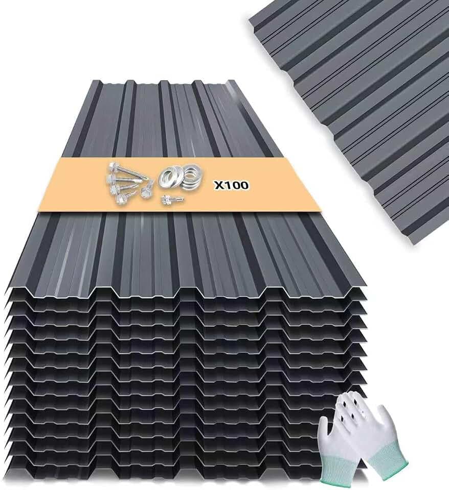 Metal Roofing Panels - 20 Pcs Waterproof Heavy Duty Metal Roof Panels Galvanized Steel Corrugated Tin Roof Panel for Carports Tool Sheds Patio Porch Pergola, Easy to Install Grey, 42.52x17.7in