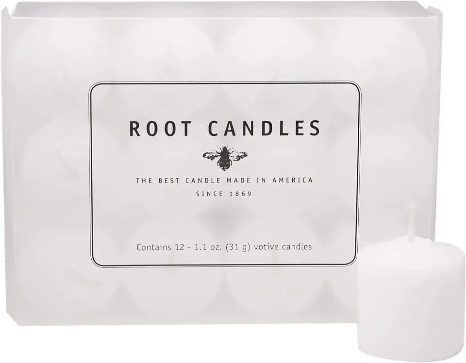 Root Candles Fragrance Free Votive Candles Premium 10-Hour Votives Handcrafted Beeswax Blend Candle, 12-Count, Unscented