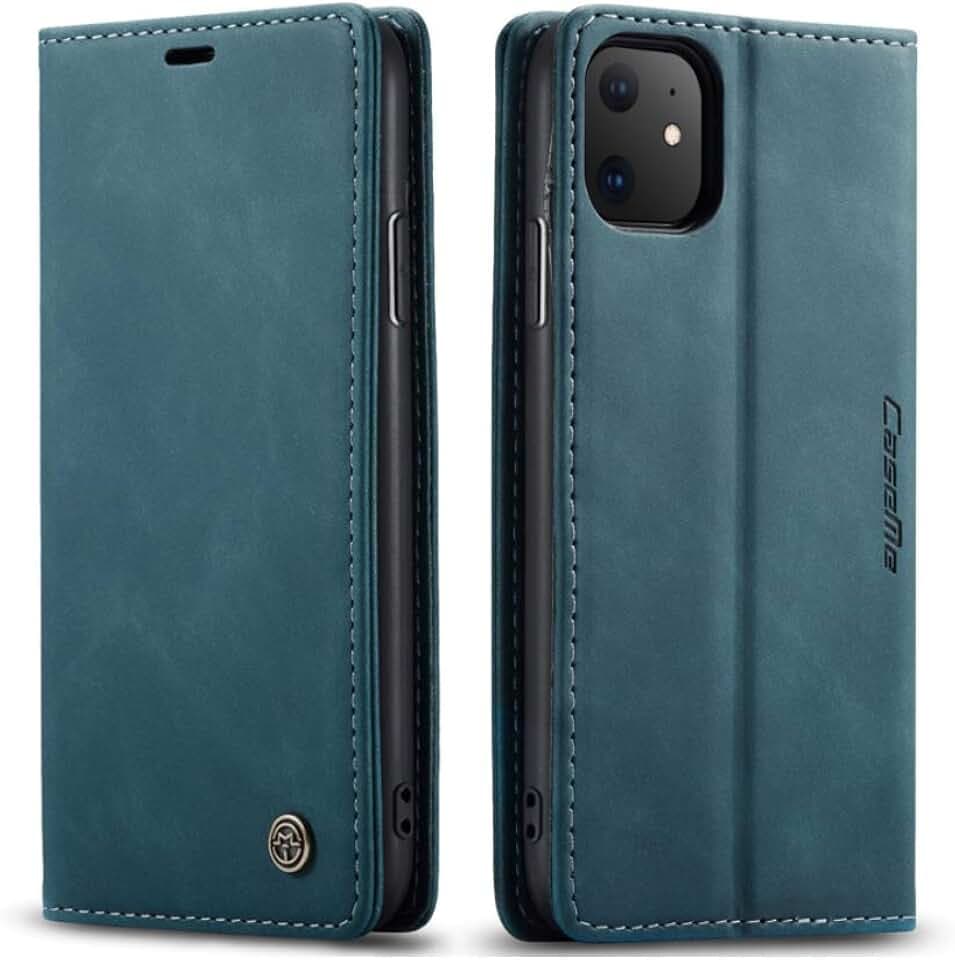 UEEBAI Handyhülle für iPhone 11 Pro Max 6.5 Zoll, Retro Matte Handyhülle PU Fallschutz Lederhülle Weich TPU Klapphülle mit Kartenfach Standfunktion Magnetverschluss Flip Case Handytasche - Blau