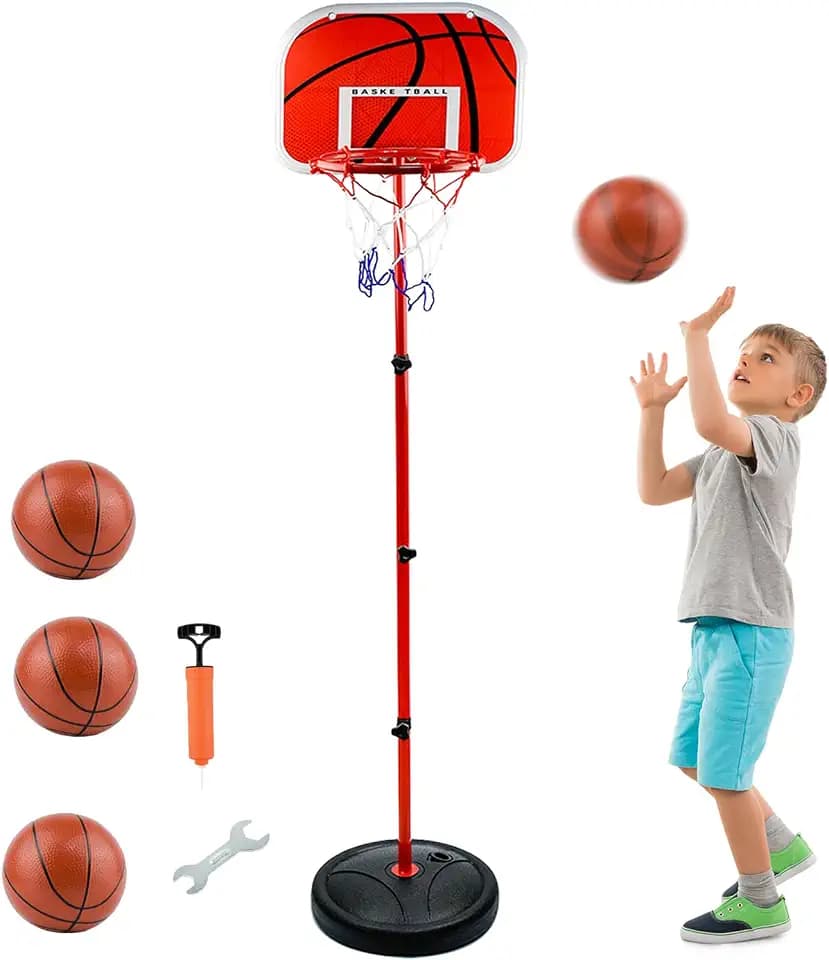 Basketballkorb und Stand Kinder, AolKee Tragbarer 50CM-150cm Mini Basketballkorb Kinder, Verstellbarer Indoor Outdoor, mit 3 Ball, Netz, Pumpe