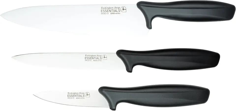Rockingham Forge 3 Stück 8007 Essentials Range Haushaltsmesser-Set, bestehend aus 9cm Gemüsemesser, 12cm Gebrauchsmesser & 20cm Kochmesser, schwarze Griffe