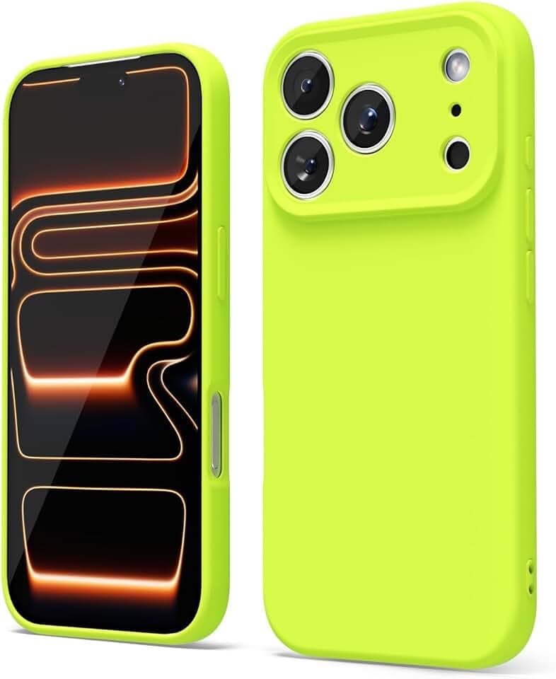 oakxco for iPhone 17 Pro Max/ 18 Pro Max Phone Case Liquid Silicone, Cute Thin Slim Grip Soft Rubber Gel for Women, Smooth Matte Plain Solid Bright Color Girly Case with Camera Cover, Neon Green Lime