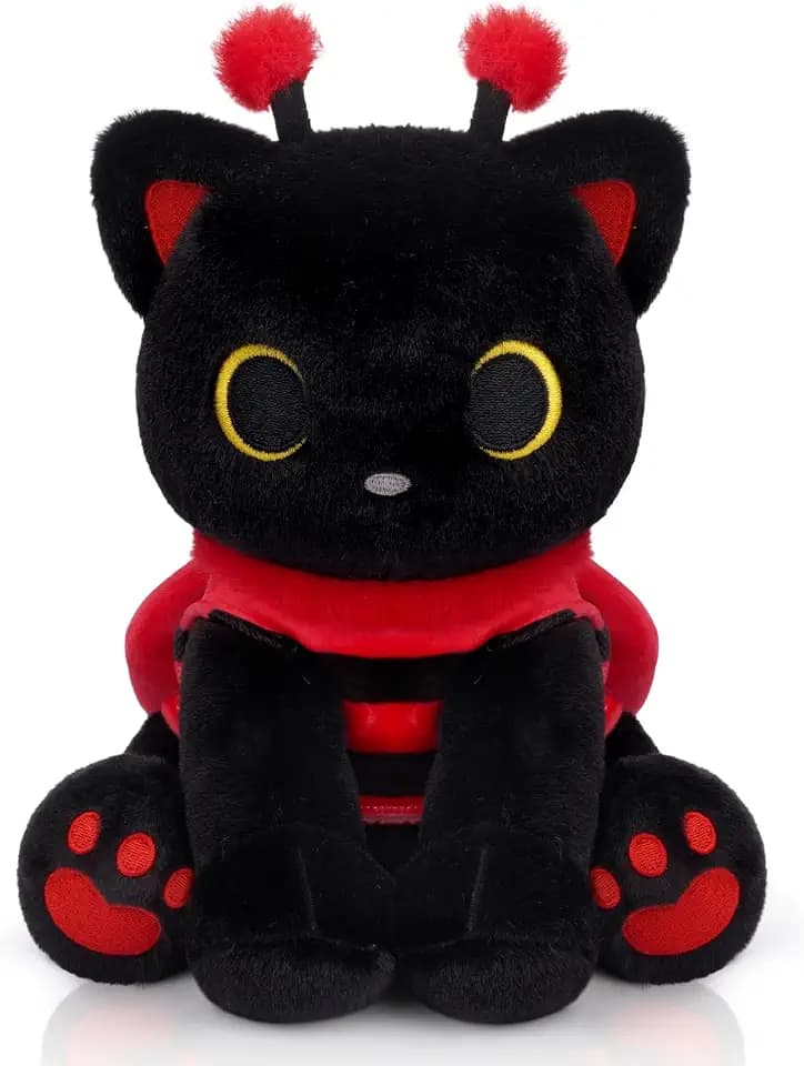 Black Cat Plush with Removable Ladybug Costume, 8inch Cute Ladybug Gifts