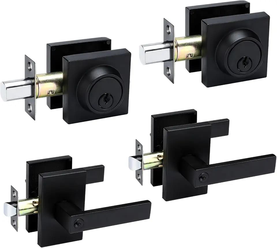 Goldenwarm Matte Black Exterior Door Lock Set, Exterior Door Handle 2 Pack