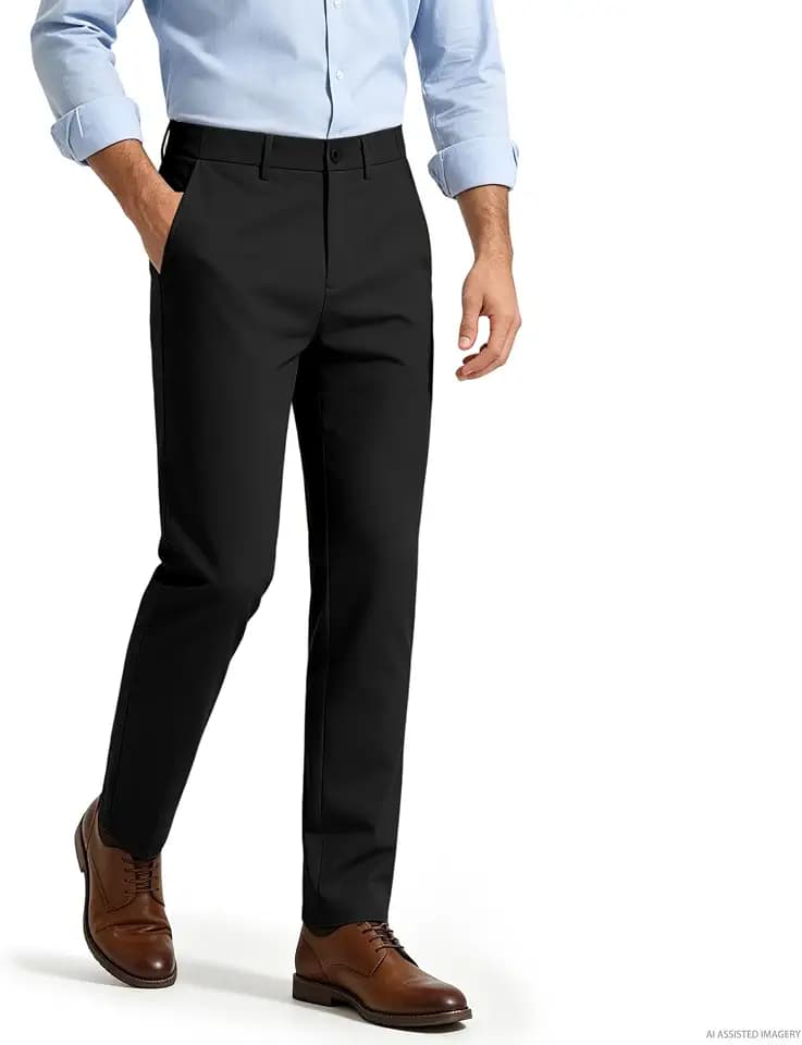 Mens Dress Pants Stretch Slacks Expandable Waist Wrinkle Free