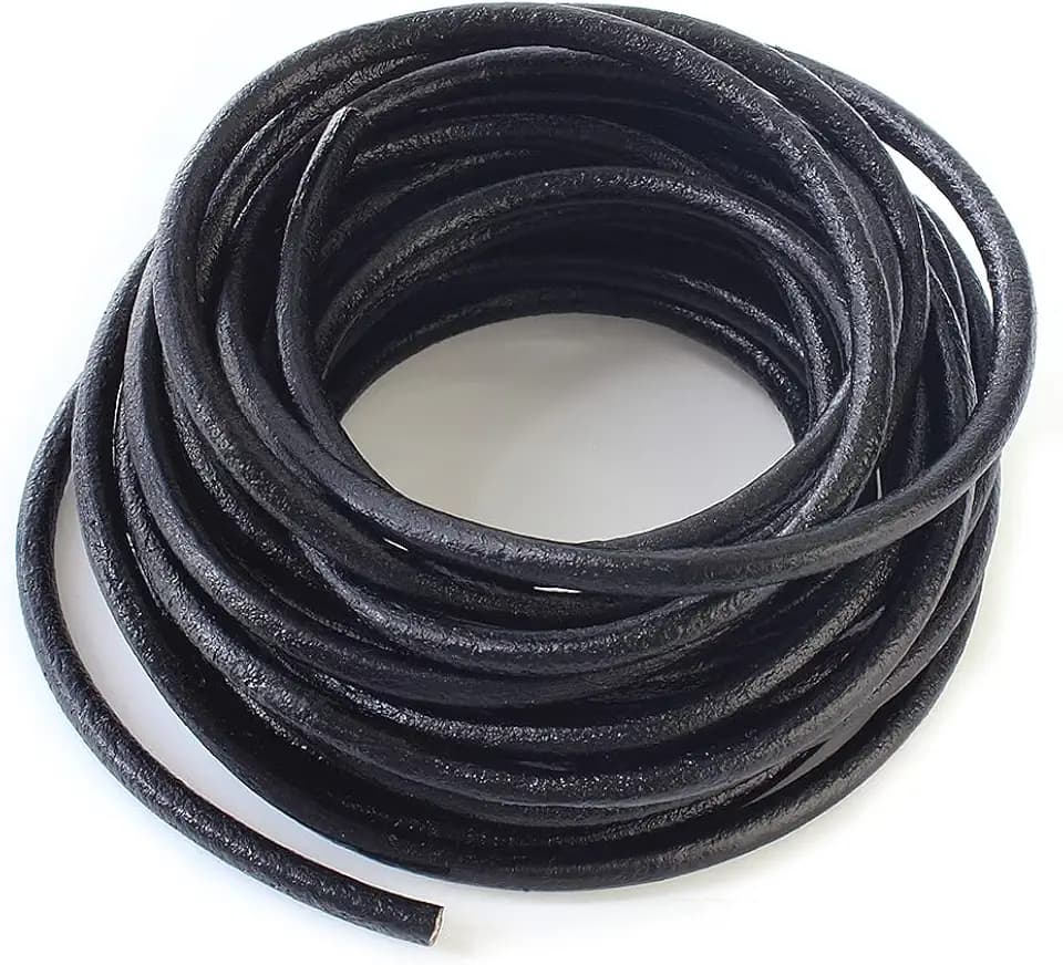 (TM) 4 mm Genuine Round Leather Cord Natural Braiding String Black 5 Meters (5 Yards)