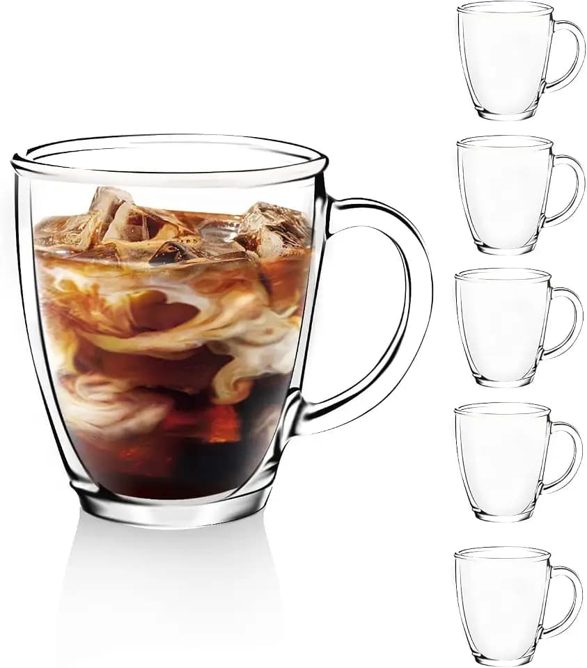 D.M DESIGN•MASTER[6-Stück,350ml] - Latte Macchiato Gläser mit Henkel, Kaffeeglas/Teeglas, Hält lange warm, Perfekt für Latte, Cappuccino, Americano, Tee und Getränke.
