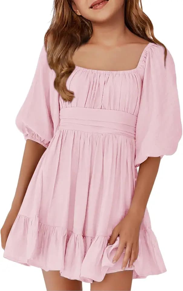 Batermoon Girls Summer Dresses Square Neck Tie Backless Dress 5-14 Years